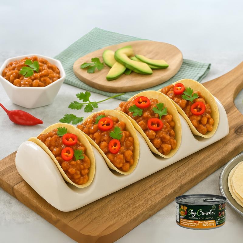 (4 Pack) Soy Ceviche –All Spicy: Tomato, Thousand Island, BBQ, Honey Mustard-5.64oz-Protein-Gluten free