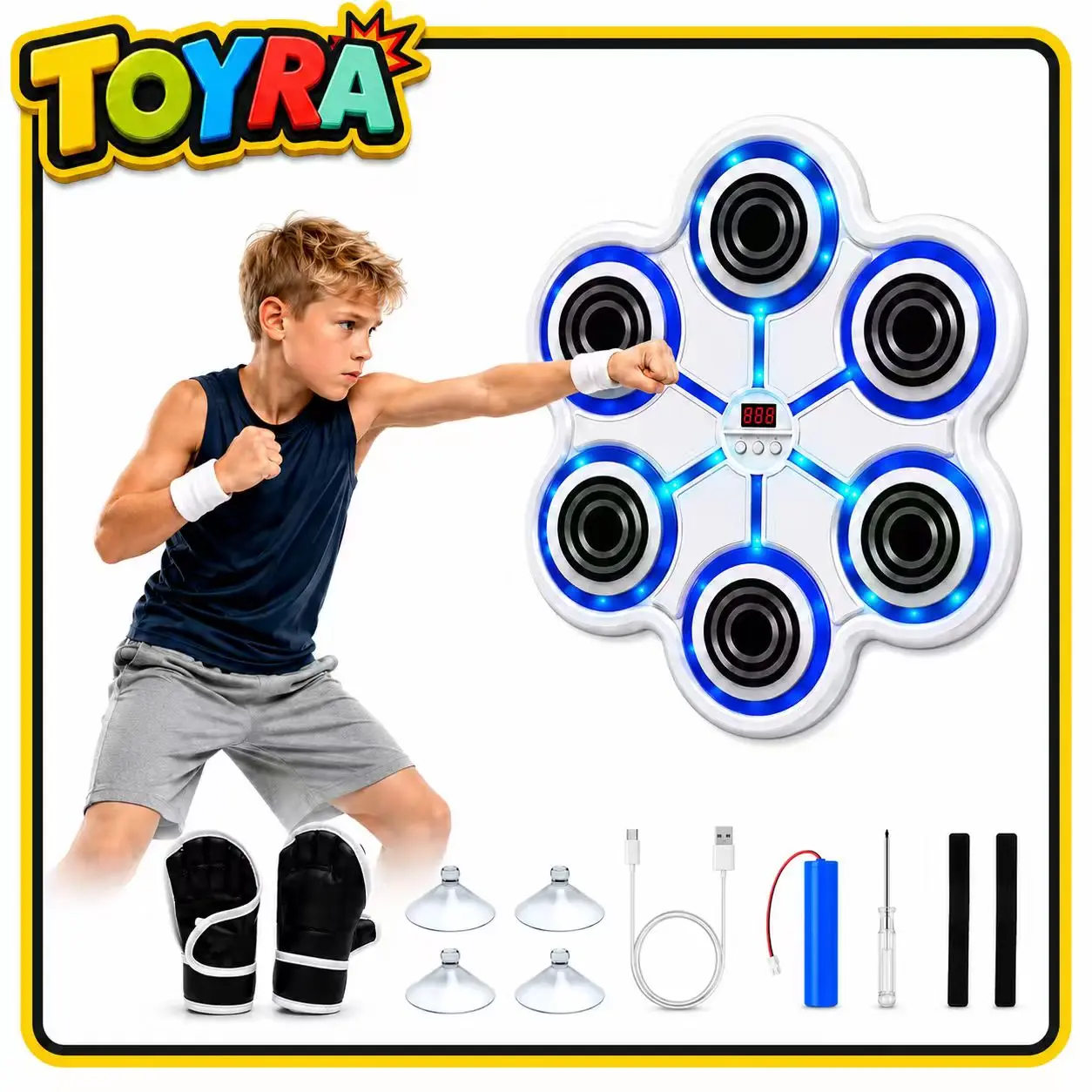 Music Boxing Machine With Boxing Gloves Controllable Sound Level With LED Electronic Wall Mounted Smart Control Boxing Machine, Musical Boxing Target Workout Punching Equipment，Christmas Gift