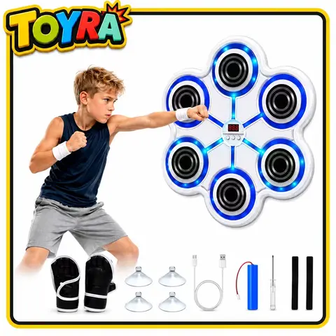 Music Boxing Machine With Boxing Gloves Controllable Sound Level With LED Electronic Wall Mounted Smart Control Boxing Machine, Musical Boxing Target Workout Punching Equipment,Christmas Gift