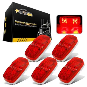 Partsam 5Pcs Double Bubble Bullseye Led Side Marker Clearance Lights, [DOT Approved] Red 10LED Surface Mount 4" Rectangular Rectangle Tiger eye Marker Lights for RV Truck Trailer Camper Motorhome Van