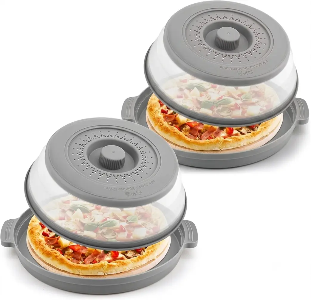 2 PCS Microwave Splatter Cover & Anti-scald Plate,Collapsible Plastic & Silicone Microwave Cover for Food with Vented,Kitchen Dish Guard Cover for Meal Prep,Home Apartment Essential