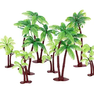 Coconut Palm Tree Cake Ornament, 8 Counts Multi Size Coconuts Tree Cupcake Topper, Landscape Model for Hawaiian Tropical Cake Decorations