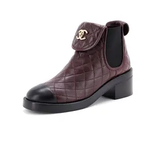 Pre-owned Chanel Women's CC Turnlock Cap Toe Ankle Boots Quilted Leather by Rebag