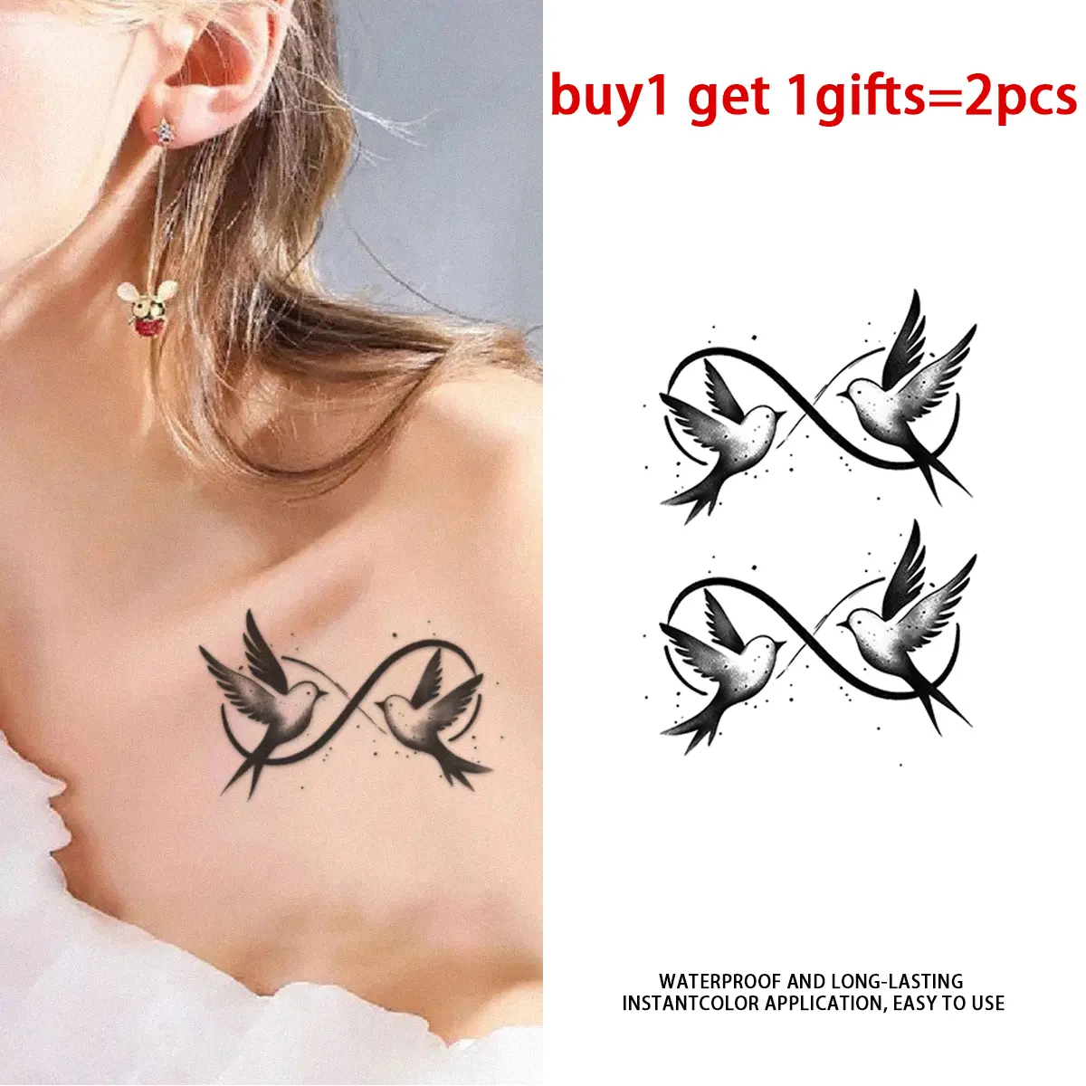 Tech Swallow Infinity Series Dotwork Temporary Tattoo Stickers - 2 Sheets Semi-Permanent Waterproof Realistic Fake Tattoos, Suitable for Men Women, All Skin Types Ideal for Swimming, Party