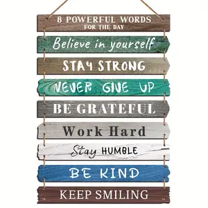 Office Motivational Wall Decor Sign, Wooden Rustic Vintage Style Hanging Motivational Wall Decor Decorative Sign, Home Living Room Bedroom Bathroom Classroom Gym Believe in Yourself Positive Quotes Wall Decor