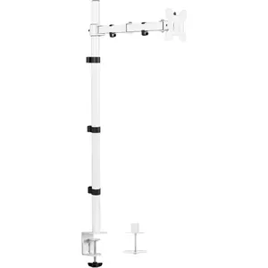 Tall Single Monitor Desk Mount Stand 39 inch Pole, Features Full Adjustability - Tilt and Articulation, Holds 13 to 32 inch Screens up to 22 lbs with VESA Mounting, White, STAND-V011W