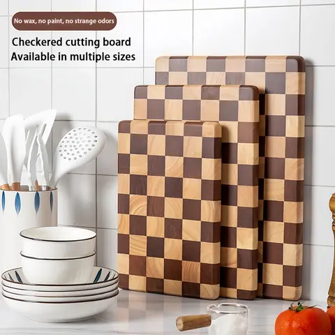 1PC Creative Checkered Wooden Cutting Board, Home Chopping Board, Mosaic Vegetable Cutting Board, Kitchen Food Prep Board, Fruit Solid Wood Board, Cooking Cutting Board, Durable Cutting Boards, Cutting Boards For Kitchen, Kitchenware
