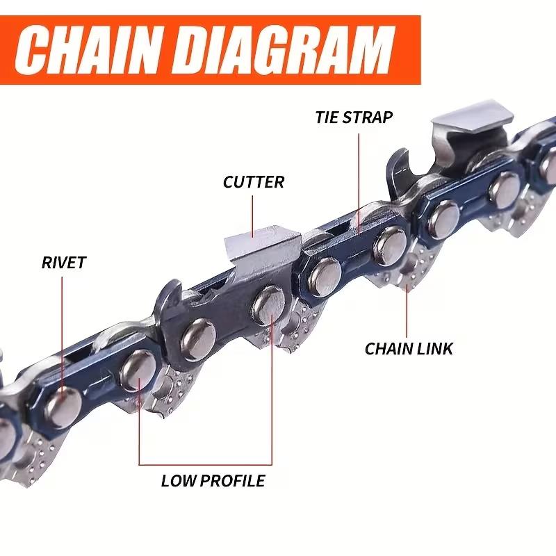 3PCS Heavy Duty Full Chisel Chainsaw Chain Replacement, Wide Chip Clearance Power Tool Accessory for Outdoor Tree Cutting, Firewood Processing