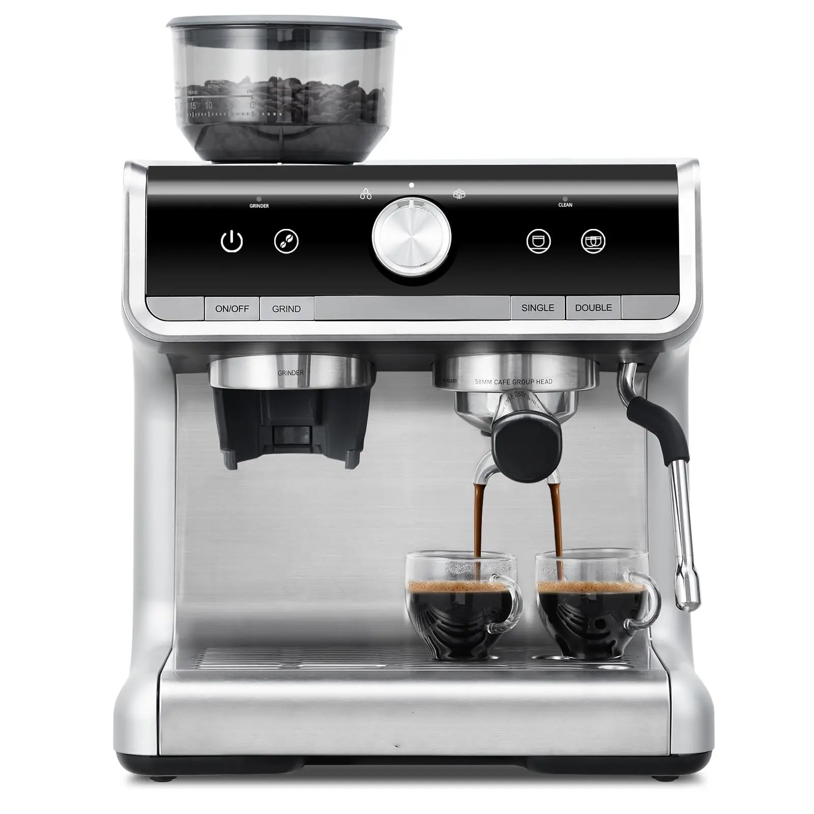 Espresso Machine With Grinder, 20 Bar Semi-Automatic Espresso Coffee Maker With Milk Frother Steamer Wand Cappuccino Latte, 95 oz Water Tank