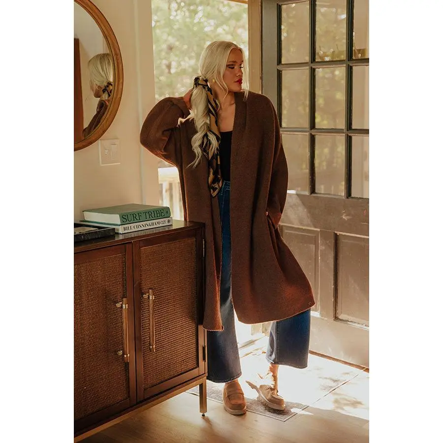 Endless Cuddles Knit Duster Cardigan in Chocolate