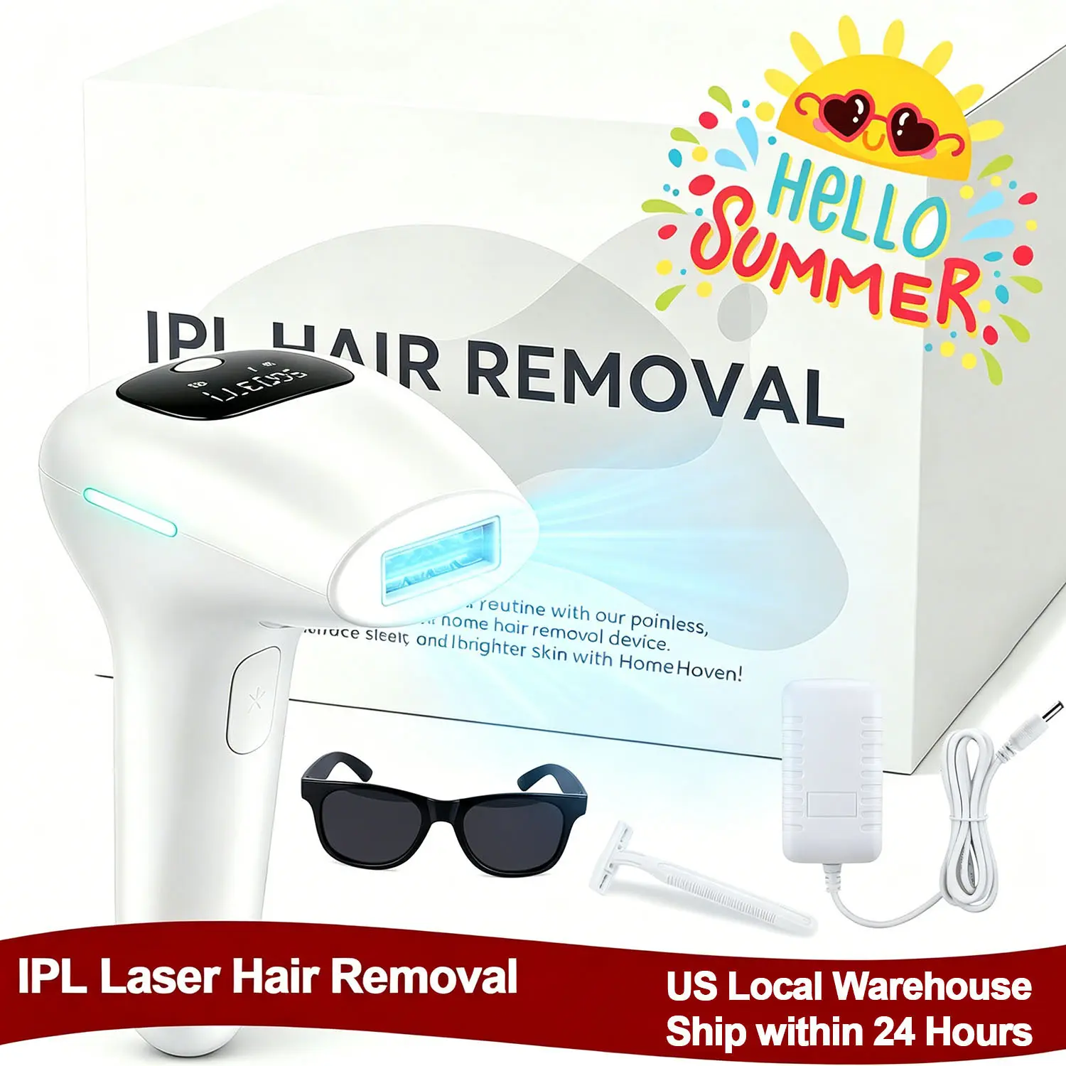 1pc Summer IPL Light Hair Removal Device with Glasses and Razor Hair Remover for Hair Reduction at Home Women's Shaver