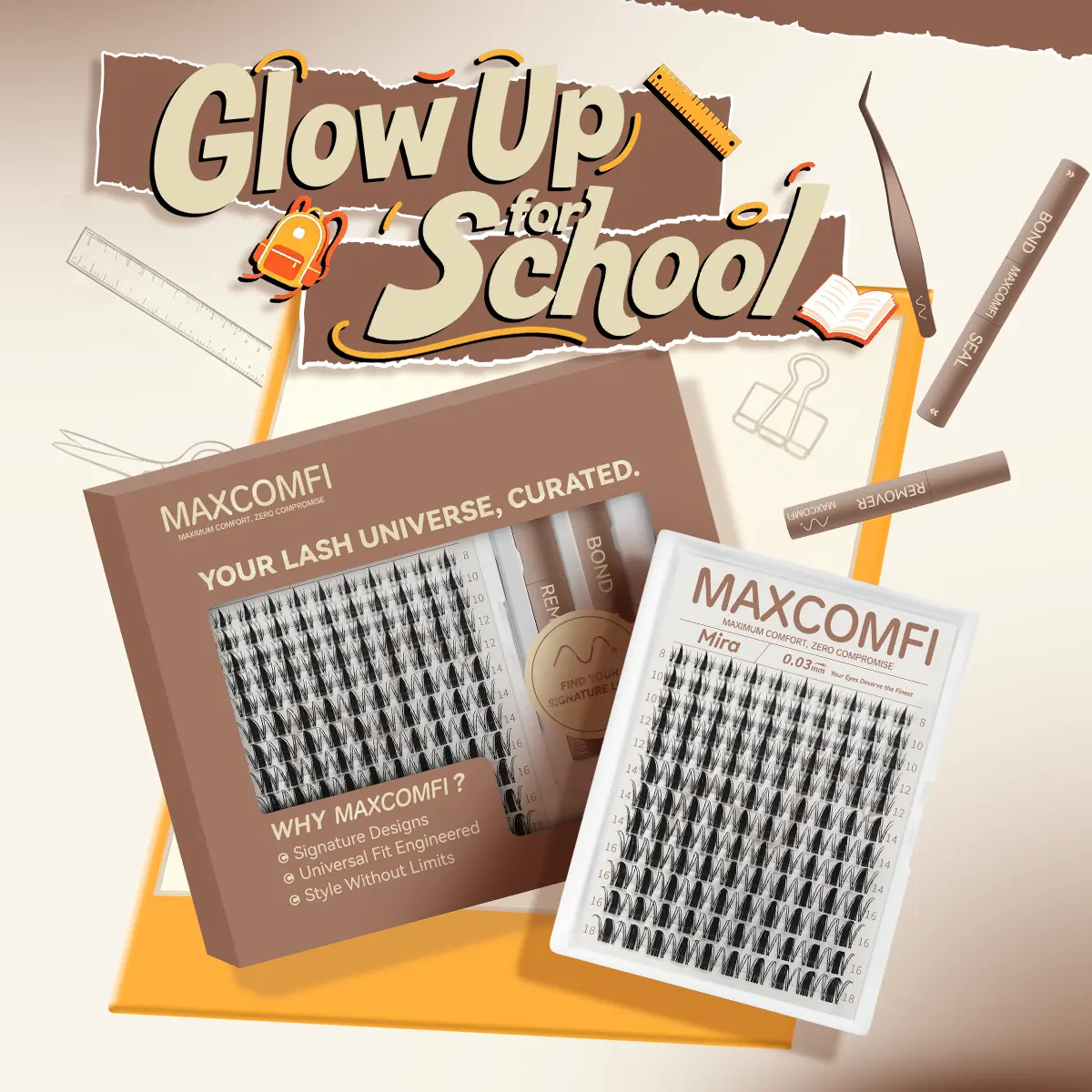 MaxComfi Mira Manga Lash Clusters, DIY Eyelash Extensions for a Natural Voluminous Look, Super Soft with Thin Band, Waterproof & Long-Lasting for Beginners, Lash Cluster, Natural Lash Clusters,sunscreen,back to school