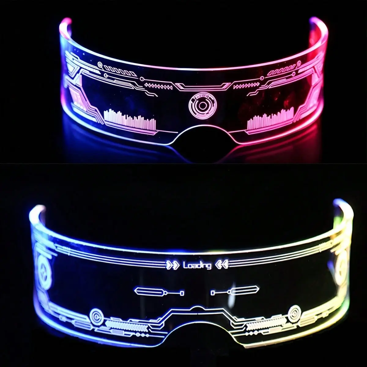 2pcs LED Sun Visor Rainbow Glasses, Cyberpunk Futuristic Glow Cosplay Goggles, Halloween Party Dance Performance Decor, Christmas Gift