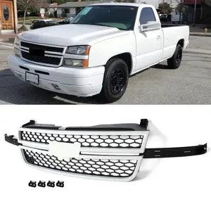 Front Upper Grille For Chevrolet Silverado 1500 2500 3500 HD 2003-2007 Honeycomb Style Summit White & Black Replacement Grille