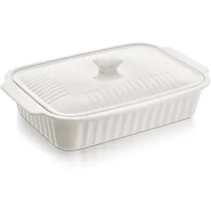 Large Baking Dish with Lid,5.5 Quart Lasagna Pan with Lid, 13.5x9 inch Ceramic Casserole Dish with Lid, Microwave, Dishwasher Safe, White