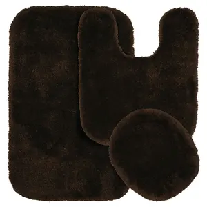 3pc Finest Luxury Ultra Plush Washable Nylon Bath Rug Set Chocolate - Garland