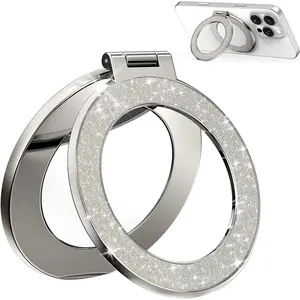 Upgraded Magnetic Phone Ring Holder (Built-in Makeup Mirror) — Featuring an Electroplated Glitter Aesthetic; MagSafe-Compatible and Designed for the iPhone 17/16/15/14/13/12 Series. A Stylish, Sparkling Ring Holder Crafted Exclusively for Women and