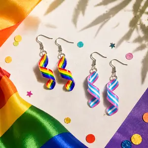 2Pair Handmade LGBT RainbowTrans Pride Flag Dangle Earrings for Pride Month Outfits Gifts