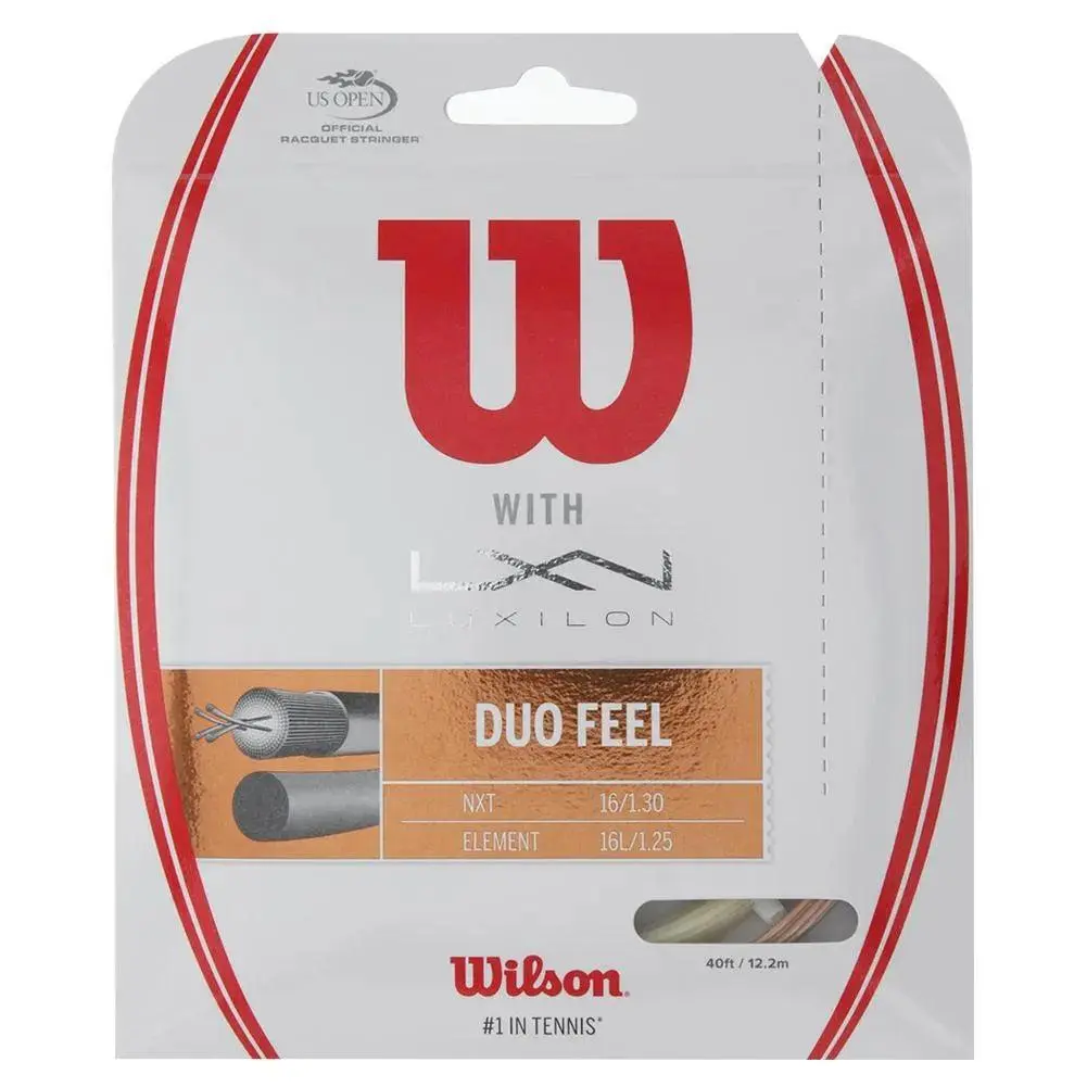 Comfortable, Arm-Friendly Hybrid-Type Polyester Tennis Strings - Element 125 and NXT 16 with 2 Gauges for Tennis & Outdoor Ball Sports