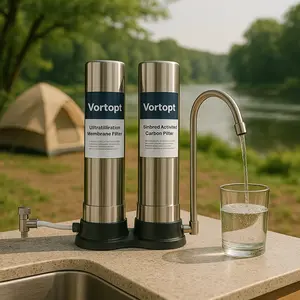 Vortopt F9 Countertop Water Filter System 24-Month 16000 Gallon Long Life Filter Direct Connect 0.01μm Filtration Reduces PFOA PFOS Chlorine Heavy Metals Odors 2 Filters Included - Faucet