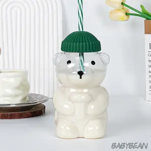 Cute Bear Plastic Water Cup, Teddy Bear Water Cup 550ML, Detachable Straw Cup, Portable Water Bottle, Home Use, Bar, Restaurant, Car, Casual Bar, Cafe, Bottle (boxed)