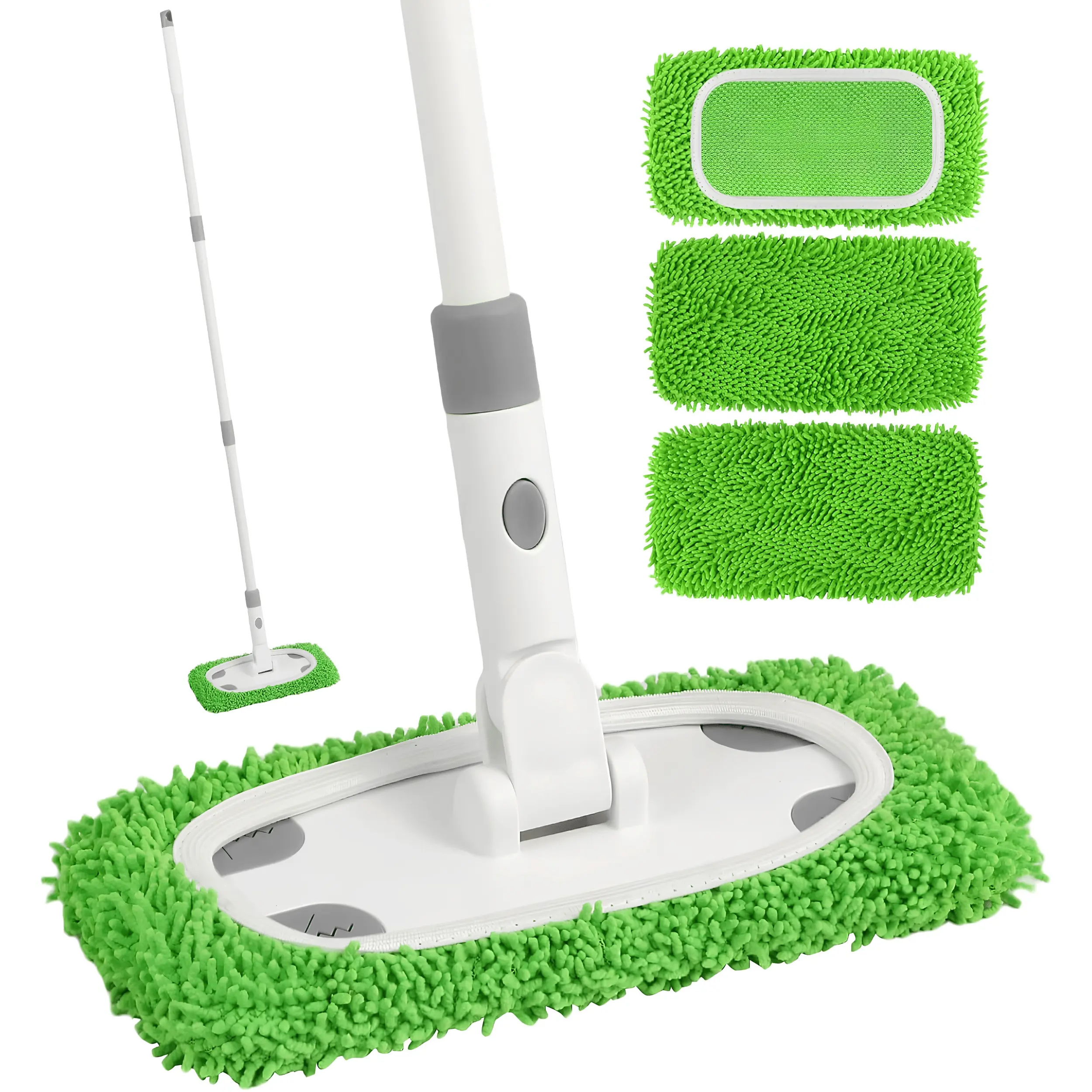Reusable Microfiber Floor Mop System Wet & Dry Floor Cleaning Kit with Handle and 3 Washable Chenille Mop Pads, Multi-Surface Sweeper for Hardwood, Tile, Laminate, Vinyl & Other Hard Floors