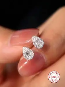 S925 Sterling Silver Teardrop Stud Earrings for Women - Sparkling Cubic Zirconia Cluster Earrings, High Quality Earrings, Hypoallergenic Luxury Jewelry for Wedding, Party, Daily Wear, Ideal Gifts for Her