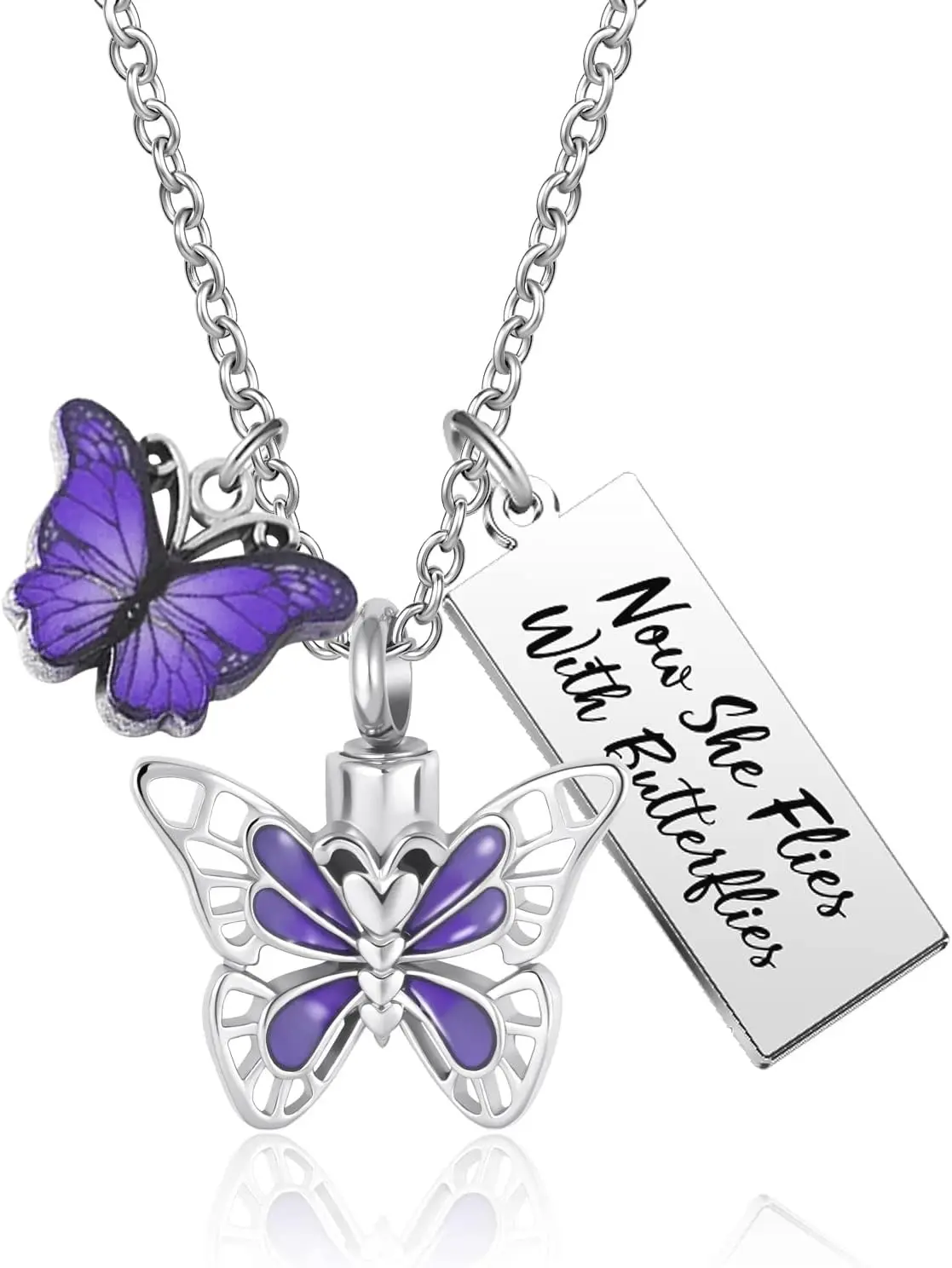 Now She Flies with Butterfly Cremation Urn Necklace for Ashes Keepasake Memorial Urn Locket for Ashes Jewelry Gift