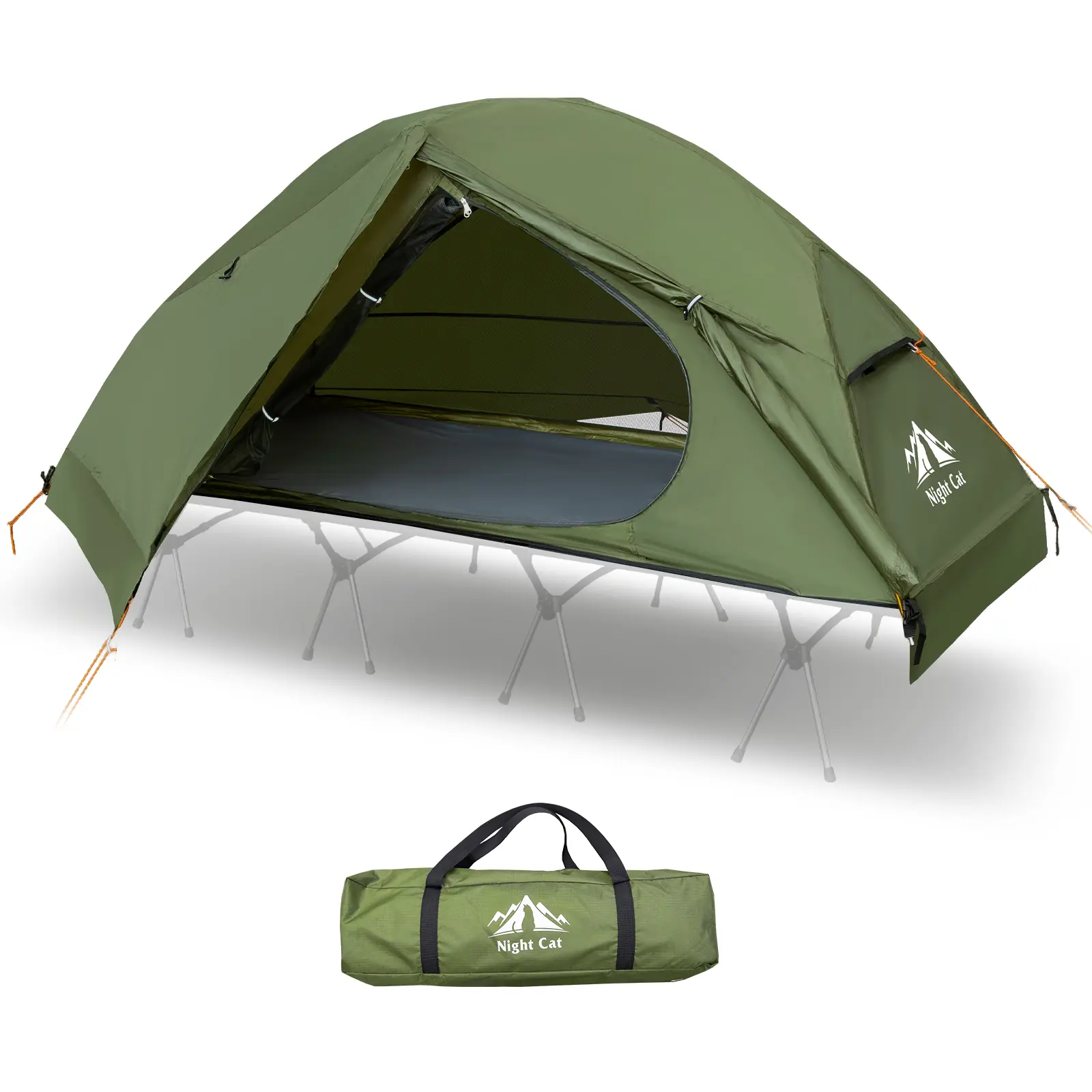 Night Cat Single Person Camping Tent, Lightweight & Easy-to-Set-Up Cot Tent with Breathable Mesh & Waterproof Base for Hiking & Motorcycle Trips, Outdoor Camping Tent, Lightweight Gear
