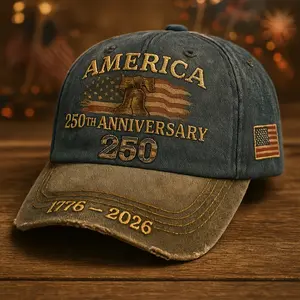 America 250th Anniversary 1776-2026 Distressed Baseball Cap, Vintage Embroidered Patriotic Hat with Liberty Bell & US Flag, Adjustable Washed Cotton Dad Hat for Men Women, 4th of July Gift