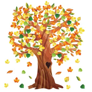 Classroom Tree-Shaped Bulletin Board Decor, Dialogue-Style Autumn Leaf Cutouts, Fall Stickers for Classroom and Home Wall Decoration