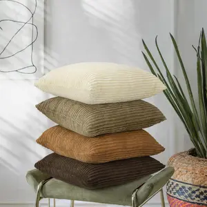 4pcs Corduroy Throw Pillow Covers 18x18, Set of 4 Multi-Color Matching Square Soft Throw Pillow Cases Modern Stripes Couch Pillows for Living Room Home Bedroom Sofa Car Office Decor, 19.69x19.69inch/ Brown