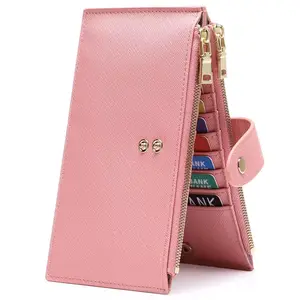 Travelambo Women's Bifold RFID Wallet with 16 Card Slots, 1 ID Window, 2 Zippered Slots, and 2 Buttons for ID, Cards, and Cash