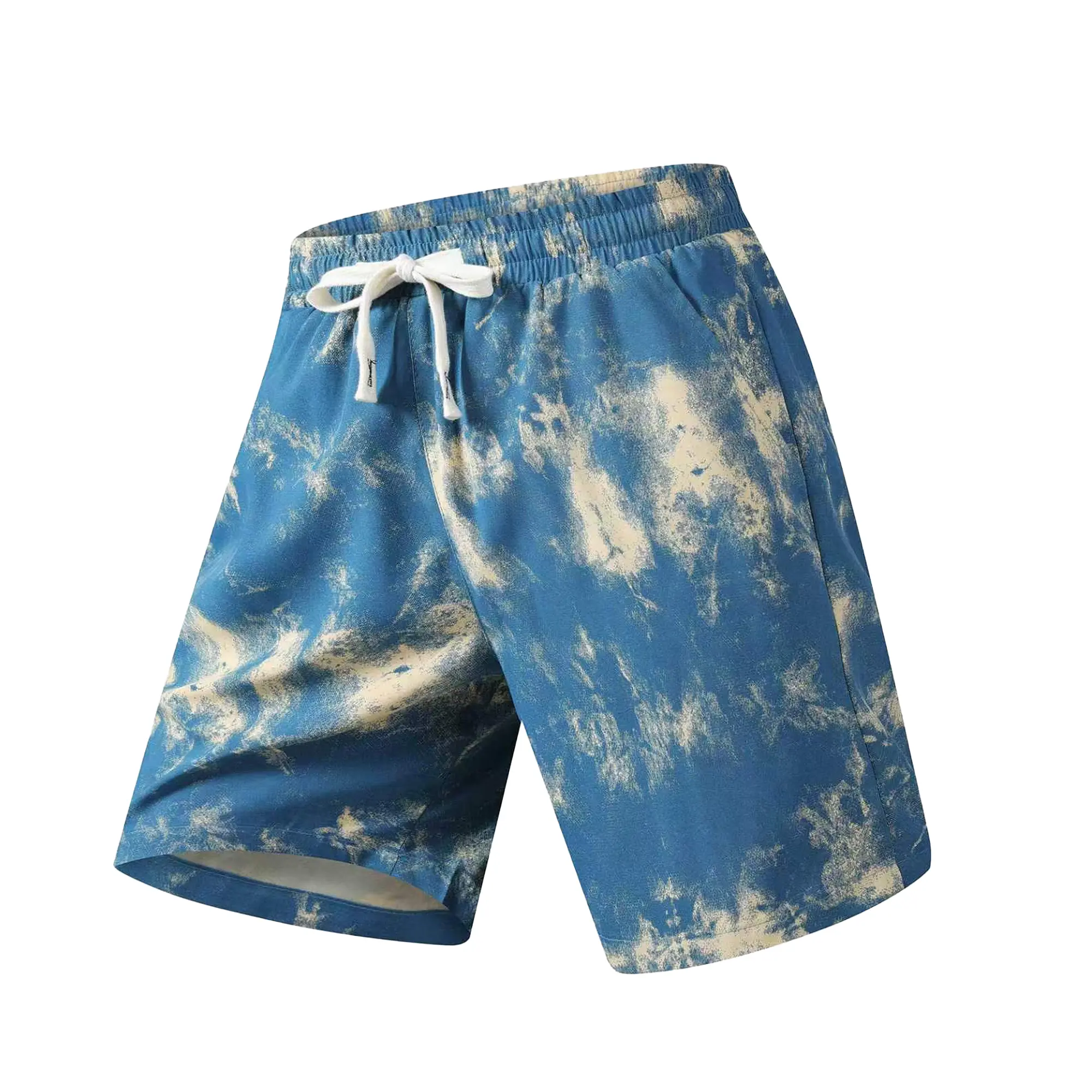 American retro tie-dye men’s shorts — summer streetwear drawstring mid-thigh shorts, stylish casual athletic beachwear for men