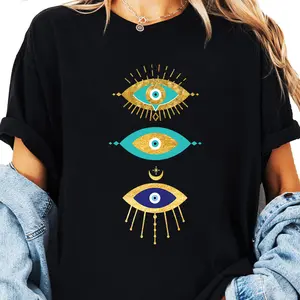 Y-Three Glasses, All-Seeing Magic Eye Yellow Eyelashes Curse Protection, Printed T-Shirt, Short-Sleeved Round Neck Casual Top, Summer And Spring, Women's Clothing Black CLL T-shirts-9883