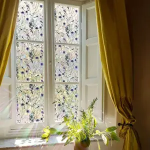 Laser Static Glass Film Roll, Watercolor Blue Floral Dragonfly Window Sticker, High Transparency Dual-Sided Adhesive, Easy Cut Films