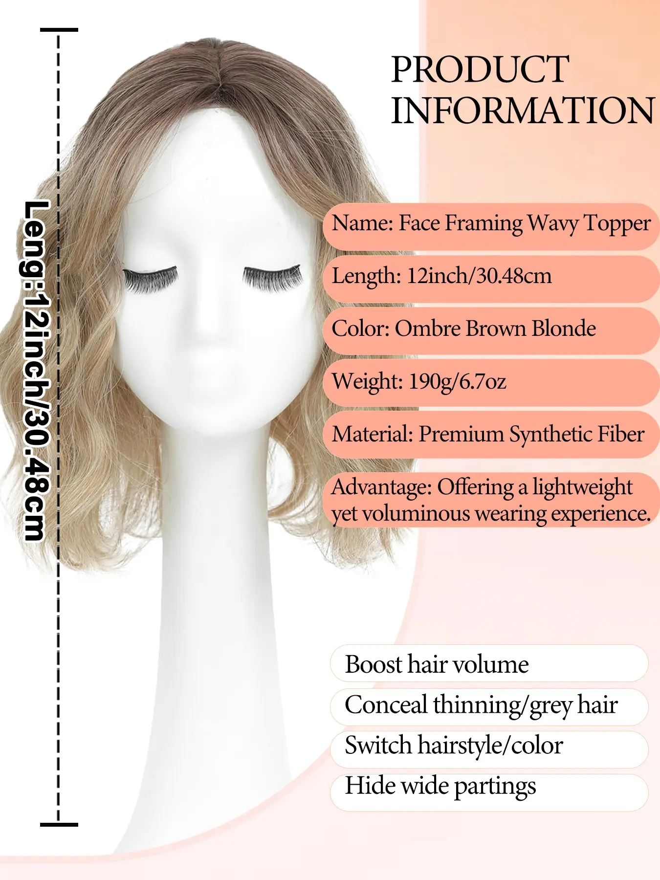 12 Inch Synthetic Hair Topper for Thinning Hair Lightweight 6.5x6.5 Base 12 Inch Short Wavy Hair Topper for Thinning Hair Women, 6.5  main image 2