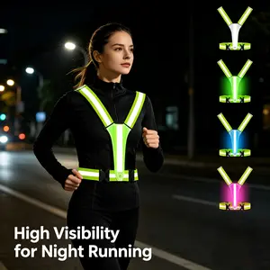 LED Reflective Vest with Light, 3 Flashing Modes, High Visibility Safety Gear, Adjustable LED Running Vest, USB Rechargeable for Running Cycling Walking Men Women Kids Night Outdoor