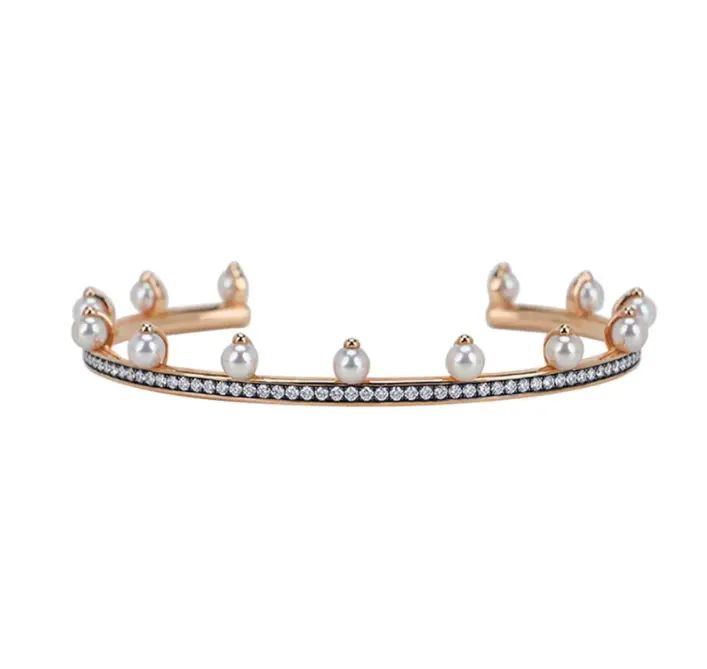 Pre-owned Hermes Chandra Jonc Cuff Bracelet Pearl & Dias 18k Rose Gold，non full set