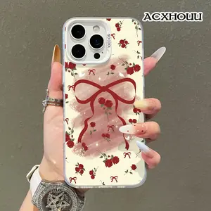 Compatible for iPhone 17 16 E Pro Max 15 Plus 14 13 12 11 XR XS Case Screen Protector Rose Bow Sparkle Shockproof Military Grade Protection