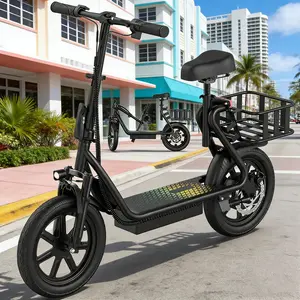 Electric Scooter for Adults with Seat,48V 10.4Ah Battery, Top Speed 22 mph, Driving Range 21-27 Miles, Pet-Friendly Design with Rear Basket