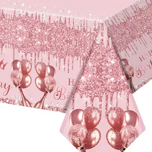 Rose Gold Diamond Tablecloth, Birthday Party Sequin Print Glitter Disposable Pe Table Cover, Event Decoration, Unique Print, 1 Piece