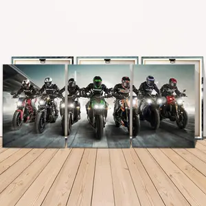 Wooden Framed Canvas Painting, 3 Counts Motorcycle Racing Pattern Wall Art, Modern Art Wall Decoration, Wall Art for Home Living Room Bedroom Office