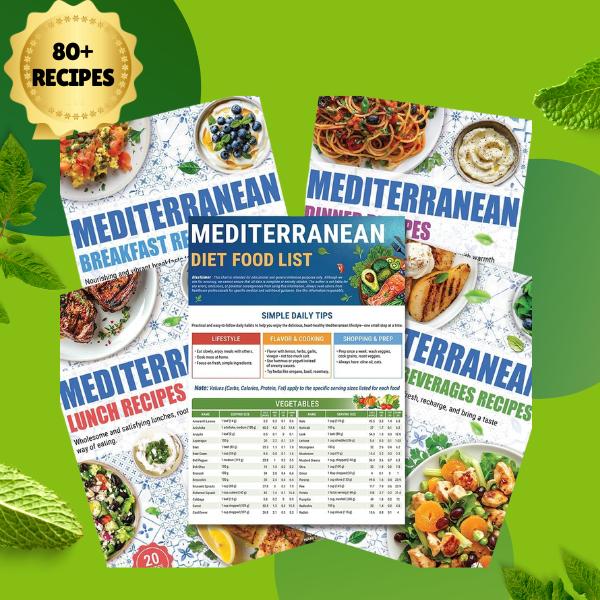 [Gift] Mediterranean Diet for Beginners & Seniors, 28-80 Heart Healthy Recipes, 28-Day Meal Plan Chart,  Simple–Convenient–Smart–Easy to Use,Mediterranean Diet Food List, Blue Zone & Low Cholesterol Food