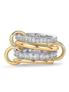 Women's Interlocking Stackable Rings, Cubic Zirconia Decorated Multimetal Jewelry, Fashion Twin-Tone Gift Box, High-Quality Holiday Gifts