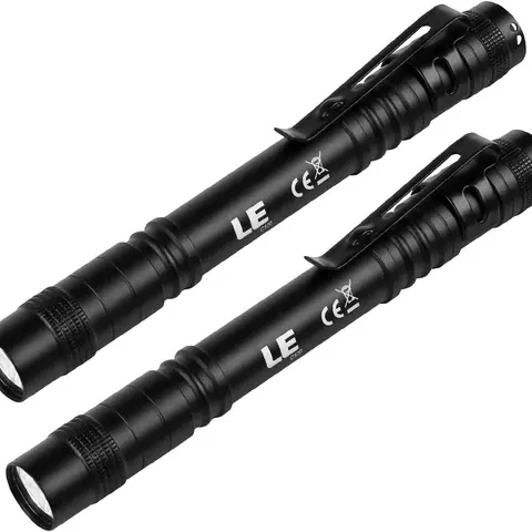 Lighting EVER 2-Pack Clip-On Compact LED Pen Flashlights - High-Powered Lightweight Waterproof Handheld Pen Lights, Mechanic Work Accessories, Batteries Included, Cool Gifts for Boyfriends Adults