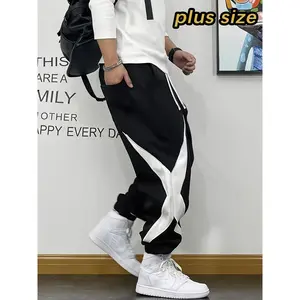 Men's Plus Size Color-Block Star Graphic Joggers, Big & Tall Drawstring Casual Sweatpants for Streetwear & Daily Wear Convenient Versatile Functionality