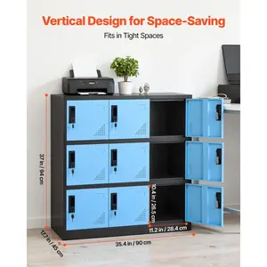 VEVOR 9 Doors Metal Locker, Lockable Steel Storage Cabinet, 66 lbs Loading Capacity, 2 Keys for Each Door, 3 Tiers Employee Lockers for Office, School, Gym, Easy Assembly, 35.4x 17.7x 37 in, Black