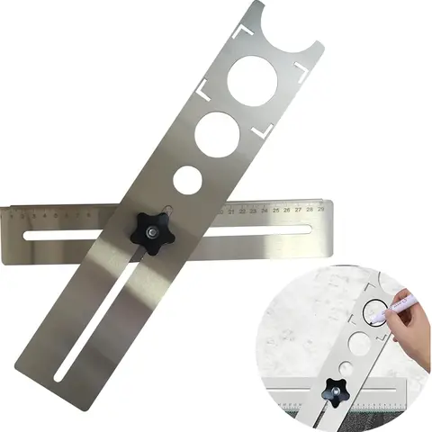 Stainless Steel Drill Guide, Adjustable Hand-Held Positioning Jig with Lock Knob for Secure Positioning on Marble/Ceramic Surfaces, Precision Heavy-Duty Tile Drilling Tool