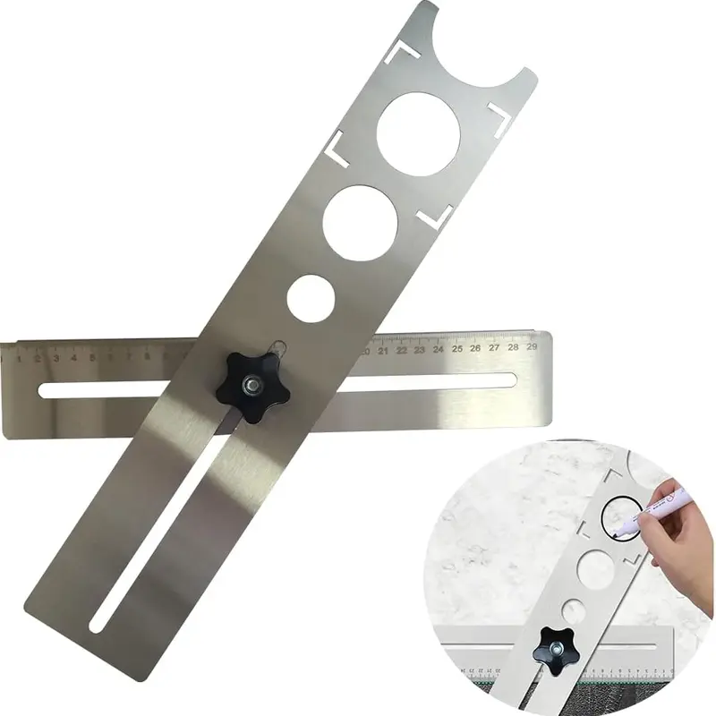 Stainless Steel Drill Guide, Adjustable Hand-Held Positioning Jig with Lock Knob for Secure Positioning on Marble/Ceramic Surfaces, Precision Heavy-Duty Tile Drilling Tool